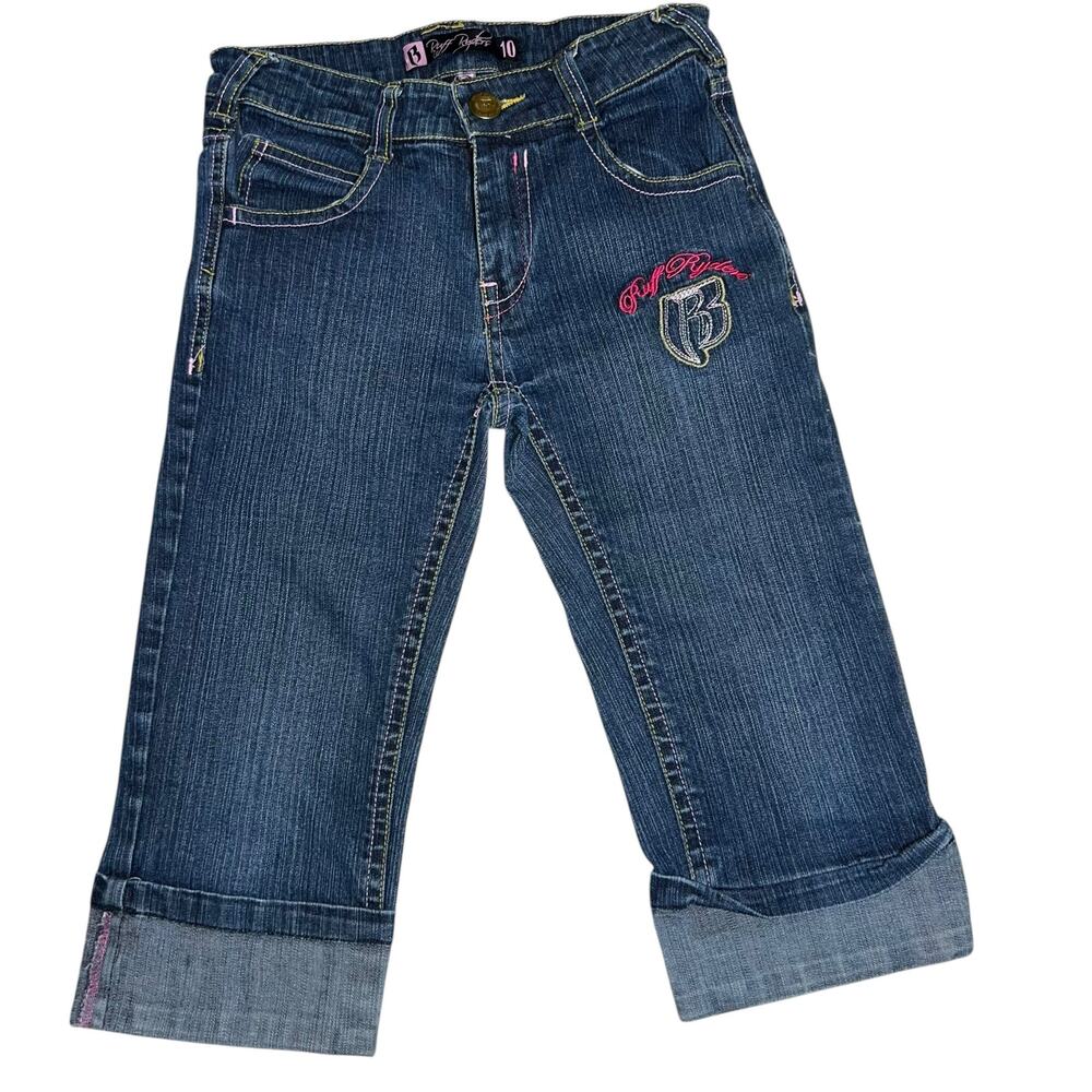 Vintage Y2K Ruff Ryders embroidered blue denim and pink capris girls size 10